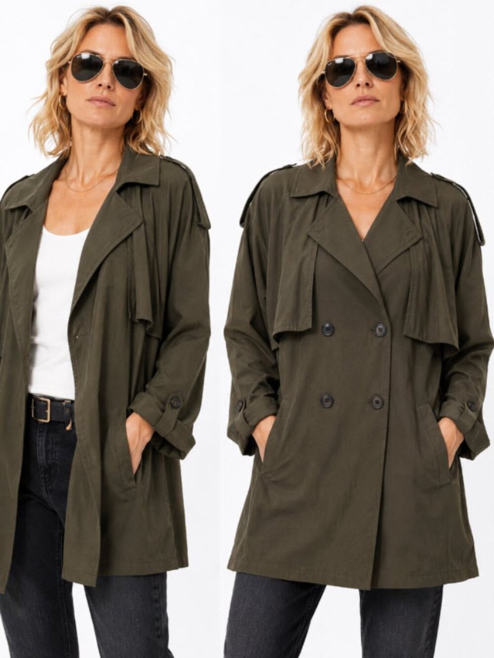 Smythe Olive Double-Breasted Trench Jacket Army Green Relaxed Medium
